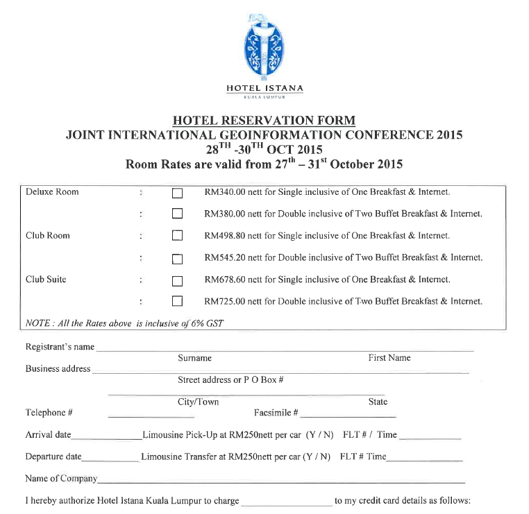 Istana Hotel reservation form